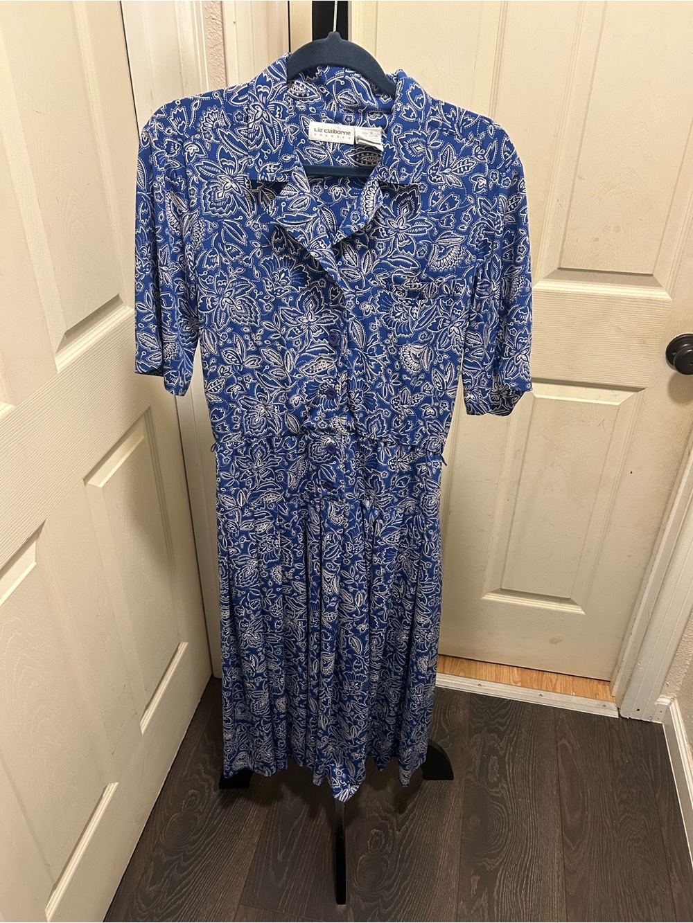 Vintage Liz Claiborne 80s 90s Cottagecore Blue Floral Dress
